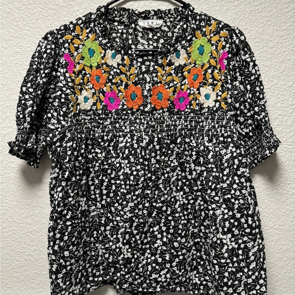 THML Floral Black and White Top Size XL